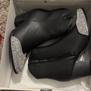 Brand new Elegant Black Ankle Boots with Rhinestone Accents